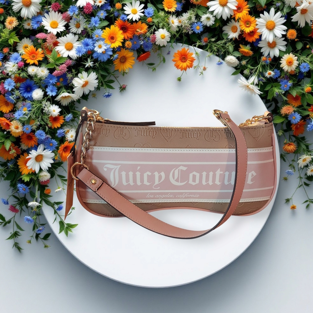 Juicy Couture "CAFE" Pink and Tan Shoulder Bag with Barrel Shape